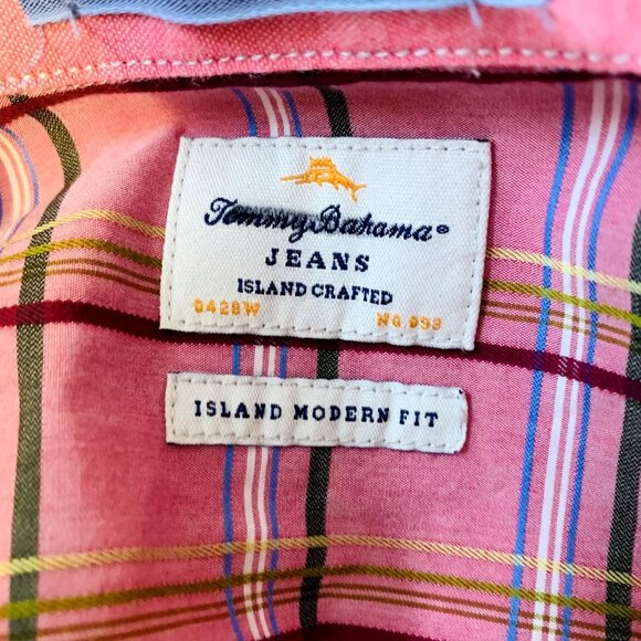 Tommy Bahama Jeans Mens Shirt Island Modern Fit Pink Plaid Long Sleeve Size L - Picture 11 of 15